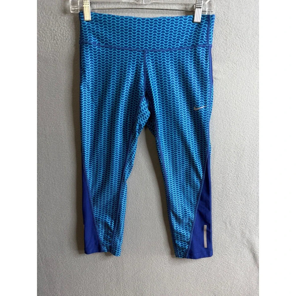 Nike Dri-FIT Capri‎ Leggings Women's Small Running  Blue Patterned Athletic